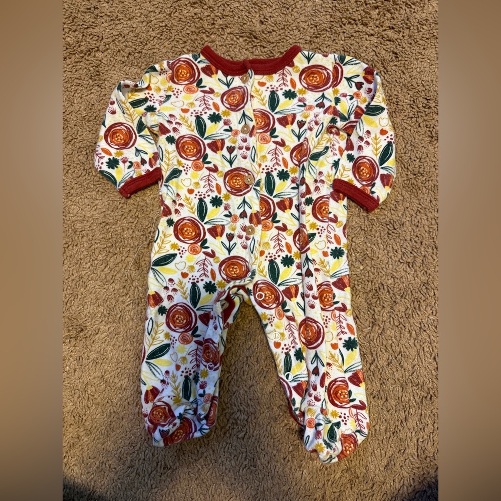 Baby Gear Floral Footie with Red and Yellow Accents